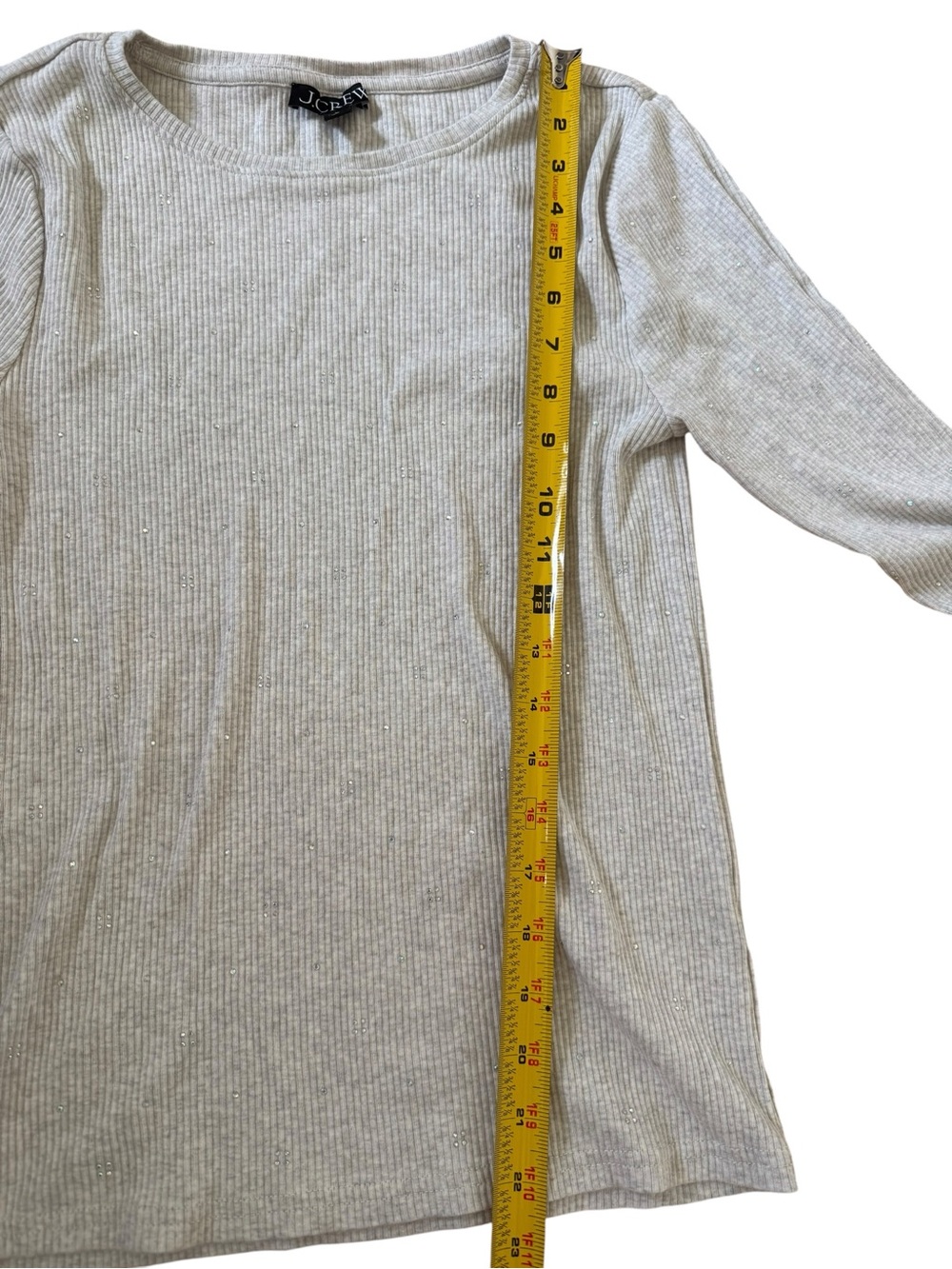 J. Crew Vintage Rib Long-Sleeve T-shirt Sparkle Embellishments Size Medium - Picture 4 of 7